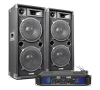 Max Dual 10" DJ Speakers & Skytec 1000W Amplifier Set - Complete Passive PA Sound System for Party, DJ & Home Audio with Speaker Cables Included