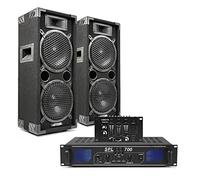 Max Dual 8" Passive DJ Speakers, SPL700 Amplifier & Vonyx 4-Channel Mixer Complete PA System for Bedroom DJs, Home Party, Karaoke & Disco Events 1600W