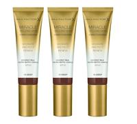 Max Factor Miracle Second Skin Hybrid Foundation, SPF20, Coconut Milk Pre/Pro-Biotic Complex, 13-Deep, Hydrating Protection | 3 x 30ml