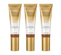 Max Factor Miracle Second Skin Hybrid Foundation, Tan Deep 11, SPF20, Coconut Milk Pre/Pro-Biotic Complex, Hydrating | 3 x 30ml