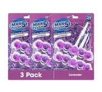MAX FLUSH 5 Lavender Toilet Rim Block Cleaner, 6 Pack Twin Set with Foaming Action, Limescale Prevention, 45g Blocks, Up to 4 Weeks Lasting