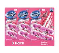 Max Flush 5 Tropical Blossom Toilet Rim Block Cleaner, Twin Pack Bundle, 6 Blocks Total, Foaming Action with Limescale Prevention, 45g Each