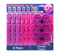 Max Flush In-Cistern Toilet Blocks, 8 Blocks per Pack, 48 x 50g, Multiple Fragrances, 6 Pack (Lavender/Tropical)