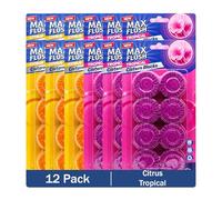 Max Flush In-Cistern Toilet Blocks, 8 Blocks per Pack, 96 x 50g, Multiple Fragrances (Citrus/Tropical)