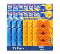 Max Flush In-Cistern Toilet Blocks, 8 Blocks per Pack, 96 x 50g, Multiple Fragrances (Ocean/Citrus)