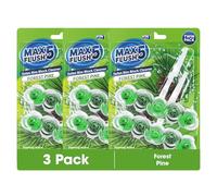 Max Flush Toilet Rim Block Cleaner 3 Pack - Twin Pack (2 x 45g Each) - 270g Total - Forest Pine
