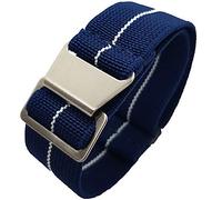 Max French Marine Nationale Elastic Nylon Navy Divers Parachute Watch Straps 20mm 22mm Military Bands (20mm, Navy Blue/White)