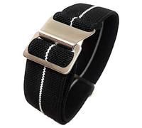 Max French Marine Nationale Elastic Nylon Navy Divers Parachute Watch Straps 20mm 22mm Military Bands (22mm, Black/White)