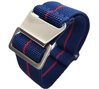 Max French Marine Nationale Elastic Nylon Navy Divers Parachute Watch Straps 20mm 22mm Military Bands (22mm, Navy Blue/Red)