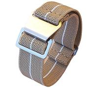 Max French Marine Nationale Elastic Nylon Navy Divers Parachute Watch Straps 20mm 22mm Military Bands (20mm, Khaki/White)