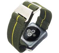 Max French Marine Nationale Elastic Watch Strap Compatible with Apple iwatch series 10 9 8 7 6 5 4 3 2 1 Nylon Navy Divers Parachute Band (Large - 42mm/44mm/45mm/46mm, Green/Yellow)