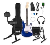 MAX GigKit 3/4 Junior Electric Guitar Complete Practice Pack, Blue - 3/4 Size Electric Guitar, Amplifier, Musician’s Stool, Stand, Case, Strap, Picks, Tuner, Strings - Beginners Kids Starter Set
