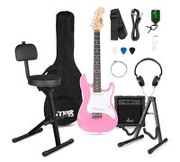 MAX GigKit 3/4 Junior Electric Guitar Package with Stool & Stand - Pink - Complete Beginners’ Kit with 20W Amplifier, Padded Gig Bag, Accessories - Ideal for Kids & Starters