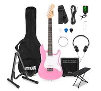 MAX GigKit 3/4 Junior Electric Guitar Starter Bundle - Pink, Complete Kids Guitar Beginner Kit with Amp, Adjustable Foot Rest, Guitar Stand, Full Practice Set for Learning, Musical Instruments