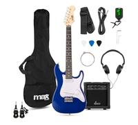 MAX GigKit 3/4 Junior Electric Guitar with Wireless System - Complete Beginner’s Practice Kit - Blue Electric Guitar Set for Kids, Includes 20W Amp, Case, Tuner, Accessories, Wireless Freedom