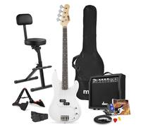 MAX GigKit Beginner Bass Guitar Bundle in White with 40W Amplifier, Guitar Stool with Backrest & Complete Accessories Starter Pack for New Musicians & Students