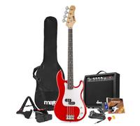 Max GigKit Beginner Bass Guitar Starter Pack, Red, 10W Amp | Gig bag, tuner, picks, cable, 6-month online lessons, adjustable bridge