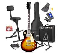 MAX GigKit Beginner Electric Guitar Kit SC Style Sunburst with 40W Amp, Starter Musician Stool, Stand, Complete Bundle Set for New Players