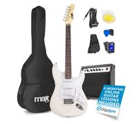 Beginner Electric Guitar & 40W Amp Package - Max GIGKIT White Complete S-Style Starter Set with Accessories, AUX Input, Headphone Output & Free Lessons Included