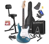 Max GigKit Beginner Electric Guitar Starter Kit - Blue with 40W Amplifier, Folding Guitar Stool & Floor Stand Complete Musical Instrument Set for New Guitarists