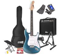 MAX GigKit Beginner Electric Guitar Starter Kit in Blue with 40W Amplifier, Foldable Guitar Stand & Adjustable Footrest Stool - Complete Guitarist Bundle