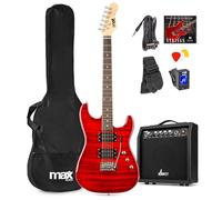 Max Gigkit Quilt Top Beginner Electric Guitar Pack - Dark Red Starter Kit