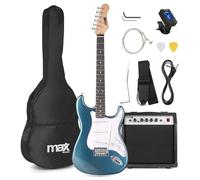 MAX GigKit Beginner Electric Guitar Starter Package, Blue, 40W Amp | Comfortable neck, gig bag, strap, cable, picks, compact practice amplifier
