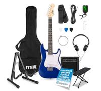 MAX GigKit Blue 3/4 Junior Electric Guitar Set, Amp, Foot Rest, Stand | Soft case, digital tuner, spare strings, strap, cable, ages 8-13