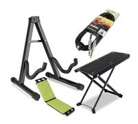 Max GIGKit Complete Beginner Guitar Accessories Set - 6.3mm Jack Cable 6m, Universal Stand, Foot Rest, String Cleaning Tool - Gift Bundle for Kids & Adults
