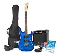 Max Gigkit Dark Blue Quilt Top Electric Guitar Starter Kit for Beginners