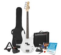 MAX GigKit Full-Size White Electric Bass Guitar Starter Pack - 4-String Bass Guitar with 15-40 W Amp, Gig Bag, Strap, Cable, Picks & Extras - Ideal Beginner Student Kit with 6 months Lessons