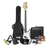 Max GigKit Electric Beginner Bass Guitar Pack with 40W Amplifier, String Cleaner & Accessories - Complete Starter Kit for New Players - Black High Gloss Finish