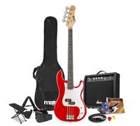Max Gigkit Electric Beginner Bass Guitar Package - Red Starter Bass Guitar for Learners - Complete Kit with Accessories & 6 Months Online Lessons - Ideal for New Players