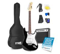 Max GIGKIT Electric Guitar & 40W Amp Starter Set, Black Gloss | S-style 21-fret guitar, AUX input, headphone output, tuner, bag, strap, picks, 6 months lessons