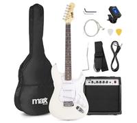 Max GIGKIT Electric Guitar & 40W Amp Starter Set, White | S-style 21-fret guitar, AUX input, headphone output, tuner, bag, strap, picks, 6 months lessons