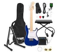 MAX GigKit Junior 1/4 Electric Guitar with Adjustable Music Stool & Foldable Stand, Blue - Kids Beginner Electric Guitar Kit, Comfortable Practice Setup with Small Size Instrument, For Home & Lessons