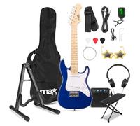 MAX GigKit Junior 1/4 Size Electric Guitar Starter Package with Foot Stand & Universal Guitar Stand - Kids’ Beginner Kit Blue, 21 Frets, Complete Accessories for Young Players, Perfect for Small Hands