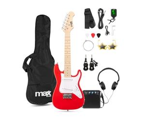 MAX GigKit Junior 1/4 Size Red Electric Guitar Starter Pack with Wireless System, Amp & Accessories, designed for young beginners. Includes everything a young player needs, straight from the box.