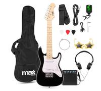 Max GigKit Junior Electric Guitar Starter Pack Black 1/4 Size - Beginners Kit for Kids Aged 4-7 with 10W Amp, Case, Tuner, Spare Strings, Strap, Picks, Cable, Tools, Rockstar Sunglasses