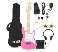 Max GigKit Junior Electric Guitar Starter Pack, Pink 1/4 Size - Complete Beginner Set for Kids 4-8, 10W Amp, Soft Case, Tuner, Picks, Strings & Star Sunglasses