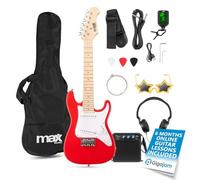 Max GigKit Junior Electric Guitar Starter Pack Red 1/4 Size - Complete Beginner Kit for Kids 4-7 Years, 21 Fret Guitar, 10W Amp, Accessories, Musical Instruments for Young Starters