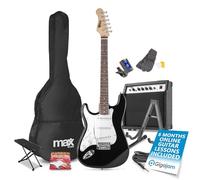 MAX GIGKit Left Hand Electric Guitar Starter Kit, 40W Amp, Footrest, Stand | 21 frets, gig bag, strap, clip-on tuner, 3m cable, picks, spare strings, tremolo arm, 5-way pickup selector, adults, kids