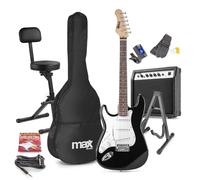 MAX GigKit Left Handed Electric Guitar Practice Pack - Complete Beginner Electric Guitar Kit with 40W Amp, Padded Gig Bag, Adjustable Musician’s Stool & Universal Guitar Stand - Black