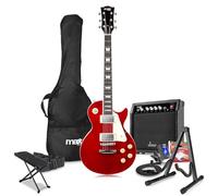 Max Gigkit LP Style Beginner Electric Guitar Package - Complete Guitar Starter Pack with Dark Red Finish, Ideal for Beginners, Includes Accessories and 6 Months of Online Lessons