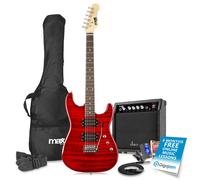 Max Gigkit Quilt Top Beginner Electric Guitar Pack - Dark Red Starter Kit