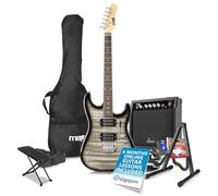Max GigKit Quilt Top Electric Guitar Starter Pack, Amp, Footrest, Stand | Amplifier, gig bag, picks, strap, lightweight body, Beginner novice-friendly, 6-Month Lessons