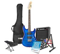 Max Gigkit Quilt Top Guitar Starter Pack, Dark Blue, Foot Rest, Stand | 6-Month Lessons, Lightweight design, gig bag, striking visual finish, Amplifier