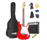 Max GigKit Red Beginner Electric Guitar Starter Pack with 40W Amplifier, Digital Tuner, String Cleaner, Soft Case, Spare Strings, 2 Picks & Accessories - Ideal Guitar Kit for Beginners & Students