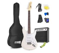 Max GigKit White Electric Guitar Starter Pack - Beginner Electric Guitar Kit with 40W Amp, Soft Case, Clip-On Tuner, String Cleaner, Picks, Strap, and Full Accessories Set
