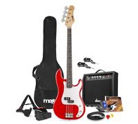 Max GigKit Wireless Beginner Bass Guitar Set - Electric Starter Bass Pack with 40W Amplifier, Wireless System, Accessories & Online Lessons - Red Finish